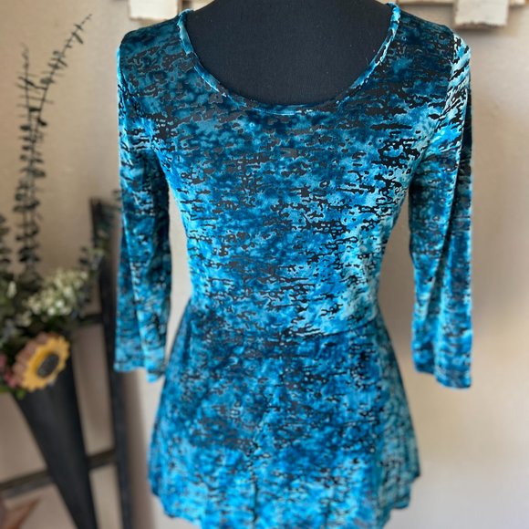4/$20 Decree Black and Blue Velvet Feel Peplum Top 3/4 Sleeve M - Picture 3 of 8